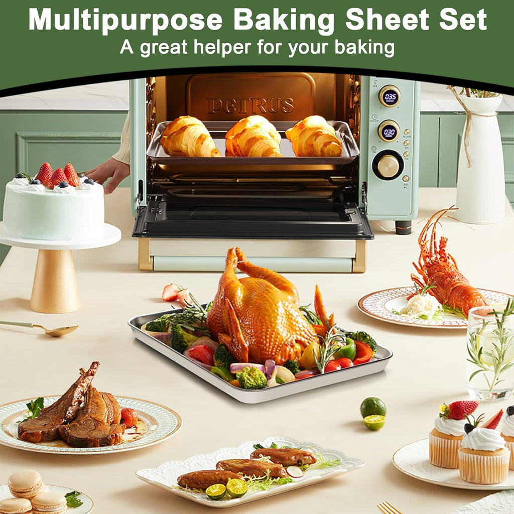 Stainless Steel Baking Sheet Set by [Brand Name] - Heavy Duty Cookie Pan with Cooling Racks & Silicone Mats - Set of 9 (3 Sheets, 3 Racks, Grey)