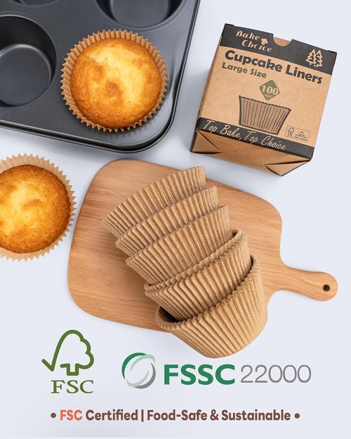 Bake Choice Jumbo Cupcake Liners - 100pcs Unbleached Greaseproof Muffin Wrappers for Parties & Events