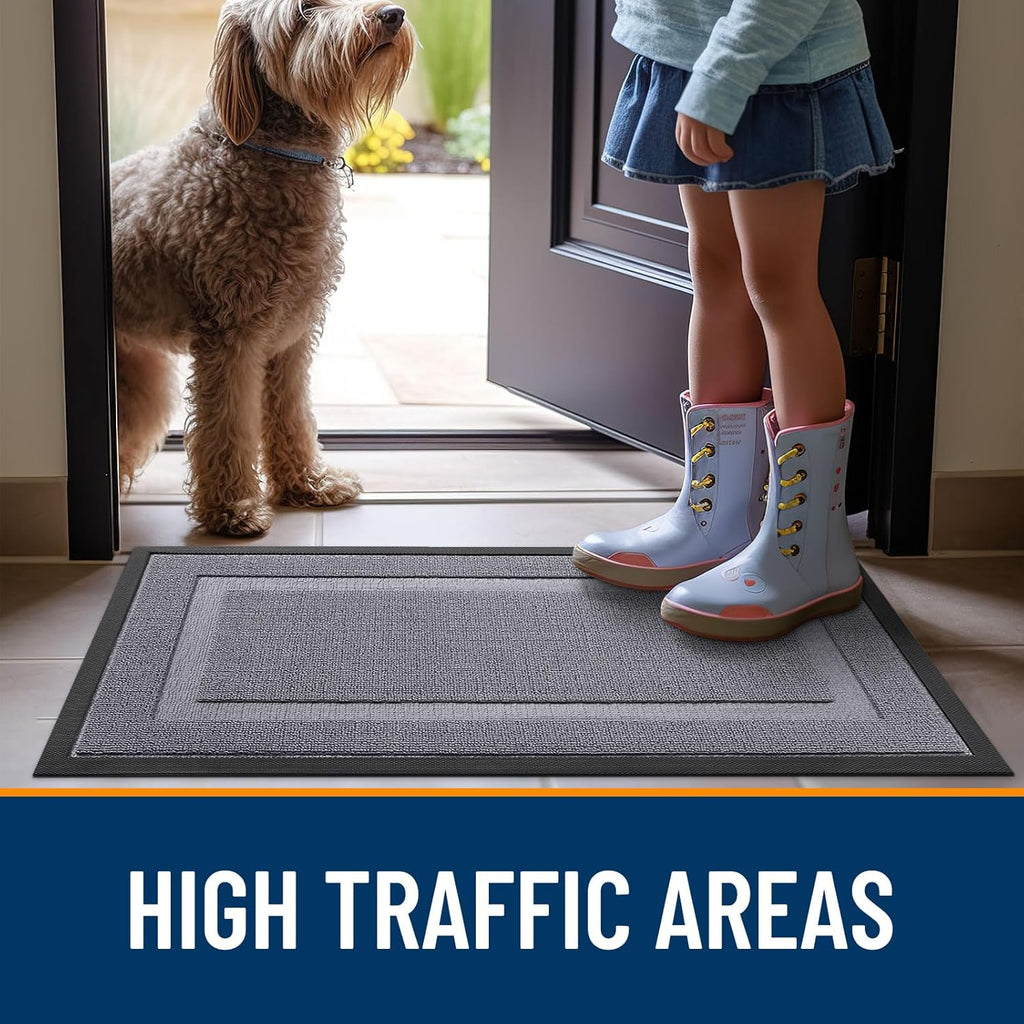 OLANLY Indoor Outdoor Front Door Mat - Waterproof All-Weather Doormat, Easy Clean, 35x23, Classic Gray