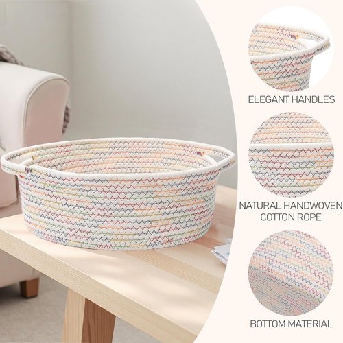 JMvicyroam Woven Storage Basket - Small Rope Organizer with Handles for Shelves & Closets | Colorful Gift Bin