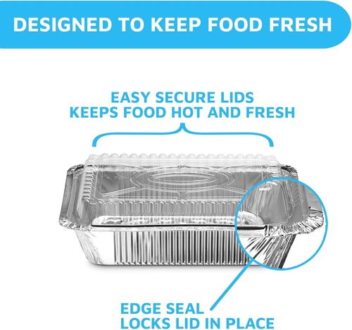 MontoPack Disposable Takeout Pans - 2lb Aluminum Foil Food Containers with Clear Lids | Eco-Friendly 50-Pack | 8x5.5” Drip Pans