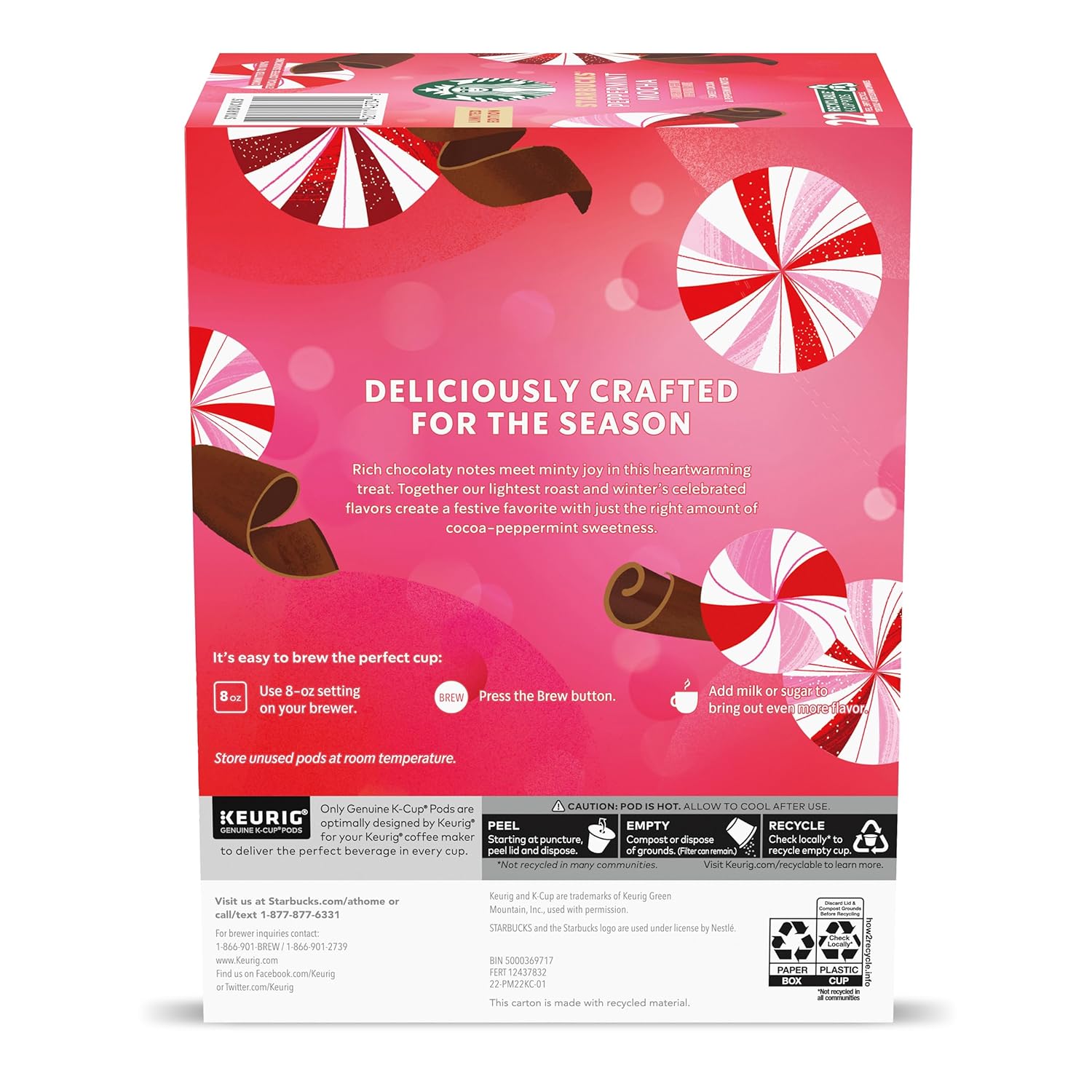 Starbucks Peppermint Mocha K-Cup Coffee Pods - Limited Holiday Edition | 100% Arabica, 60 Pods