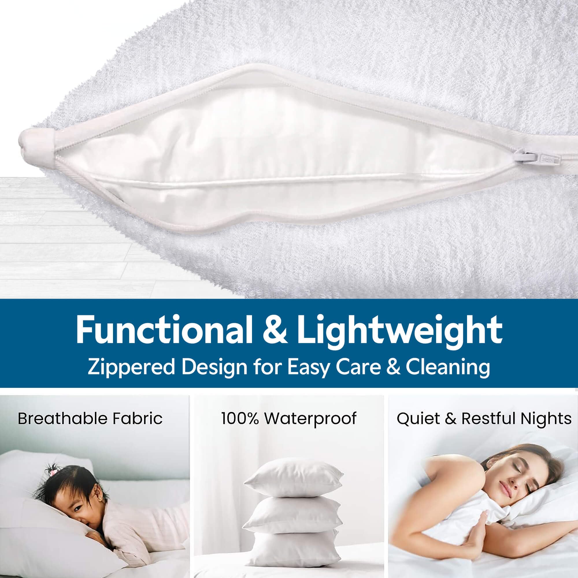 Guardmax Terry Cotton Pillow Protector with Zipper Standard Size - 2 Pack -100% Waterproof, Bed Bug Proof, Dust Mite Proof, & Hypoallergenic Pillow Covers - Premium Zippered Pillow Cases. (20 X 26)