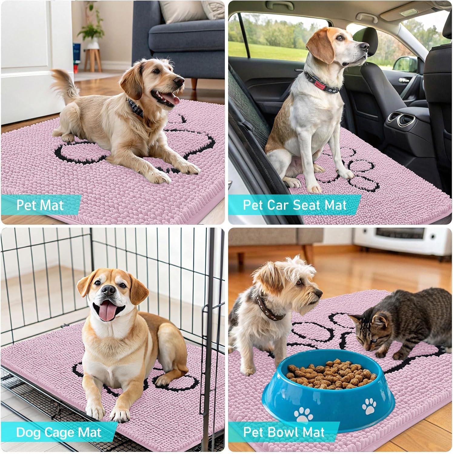 OLANLY Dog Door Mat - Absorbent Muddy Paws Doormat | Non-Slip Chenille 36x24, Dusty Rose