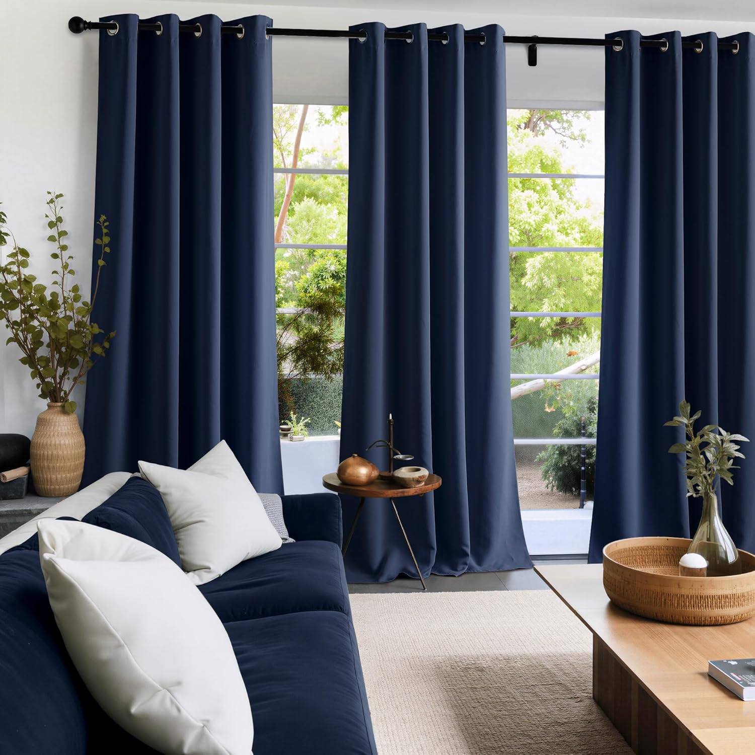 NICETOWN Room Darkening Curtains - Navy Blue Drapery Panels, 2 Pack, W52 x L108
