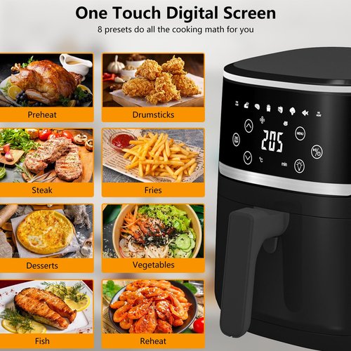 5QT Air Fryer with Touchscreen & View Window - 8-In-1 Digital Airfryer, Oil-Free Cooking, Timer Control, Compact Air Fryer for Home/Kitchen/Dorm Use