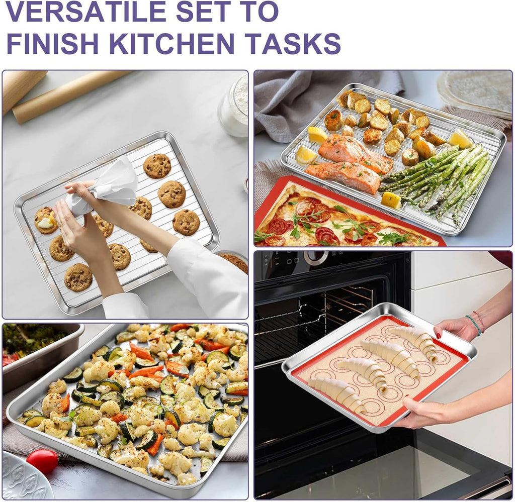 TeamFar Stainless Steel Baking Sheet Set - 12.5-Inch Cookie Pans with Cooling Racks & Silicone Mats | Non-Toxic, Easy Clean