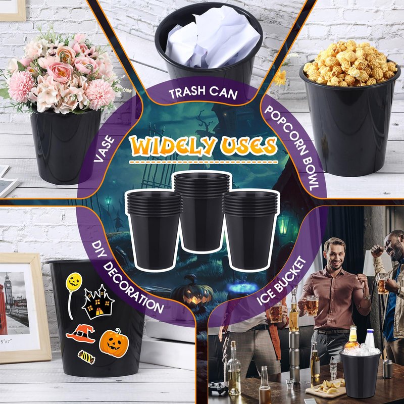 Layhit 24 Pcs Plastic Ice Buckets for Parties 3 Liters Wine Bucket Portable Ice Holder Disposable Wine Cooler for Party Wedding Party Beverages Champagne Soda and Beer (Black)