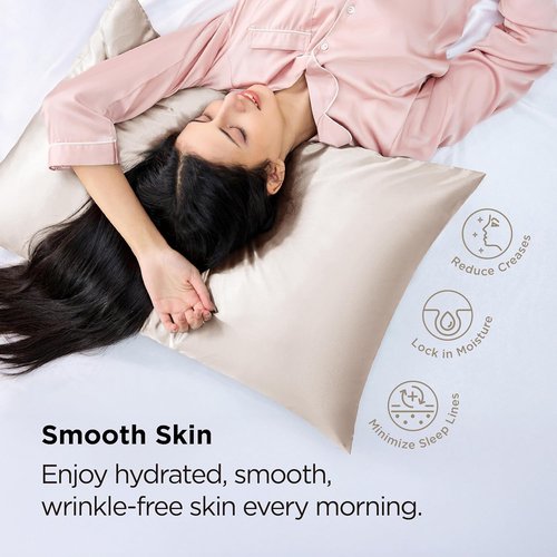 Bedsure Satin Pillowcase - Silky Soft Zippered Pillow Covers, Beige Standard Size, 20x26 Inches | Perfect Valentine's Day Gift