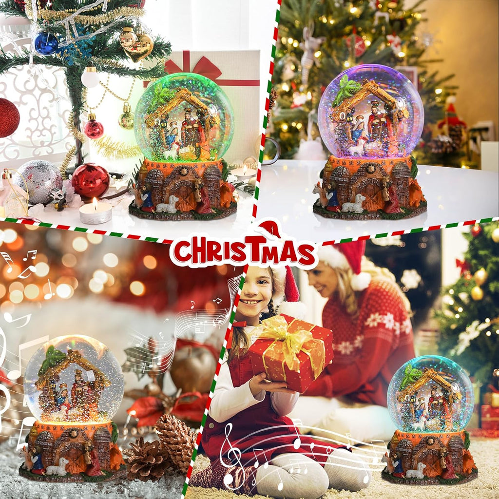 Taman Christmas Nativity Snow Globe - Musical Glittering Lighted Tabletop Décor for the Holidays
