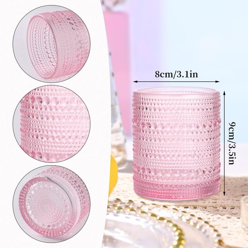 abrwyy Pink Drinking Glasses Set of 4, 10 oz Hobnail Drinking Glasses - Pink Vintage Glassware for Beer, Cocktail, Soda, Juice, Coffee and Various Mixed Drinks