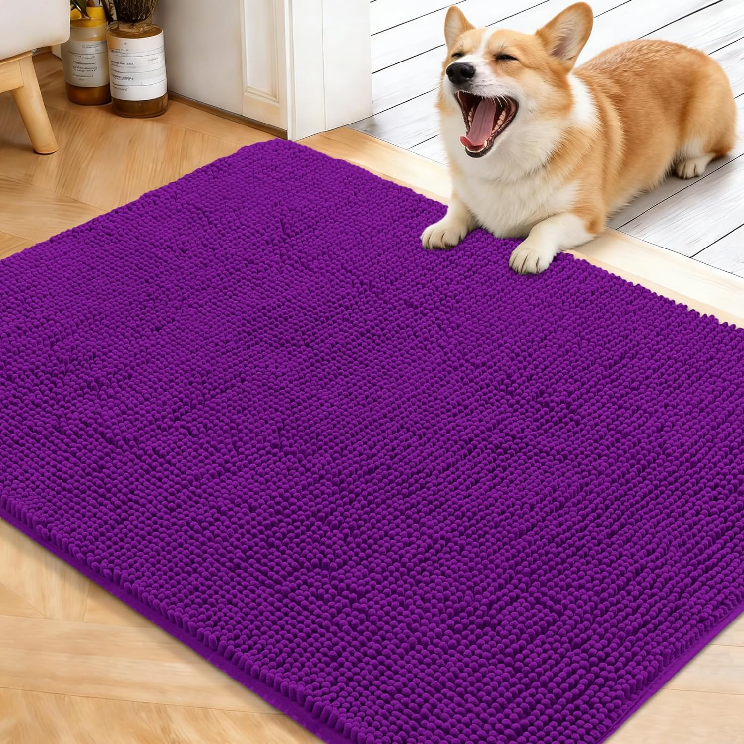 OLANLY Dog Door Mat - Absorbent Non-Slip Washable Doormat for Muddy Paws | 40x32 Inches, Purple
