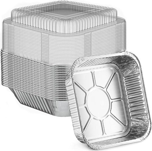 8x8 Square Aluminum Baking Cake Pans by [Brand Name] - Clear Plastic Lids for Easy Storage | Disposable Foil Trays