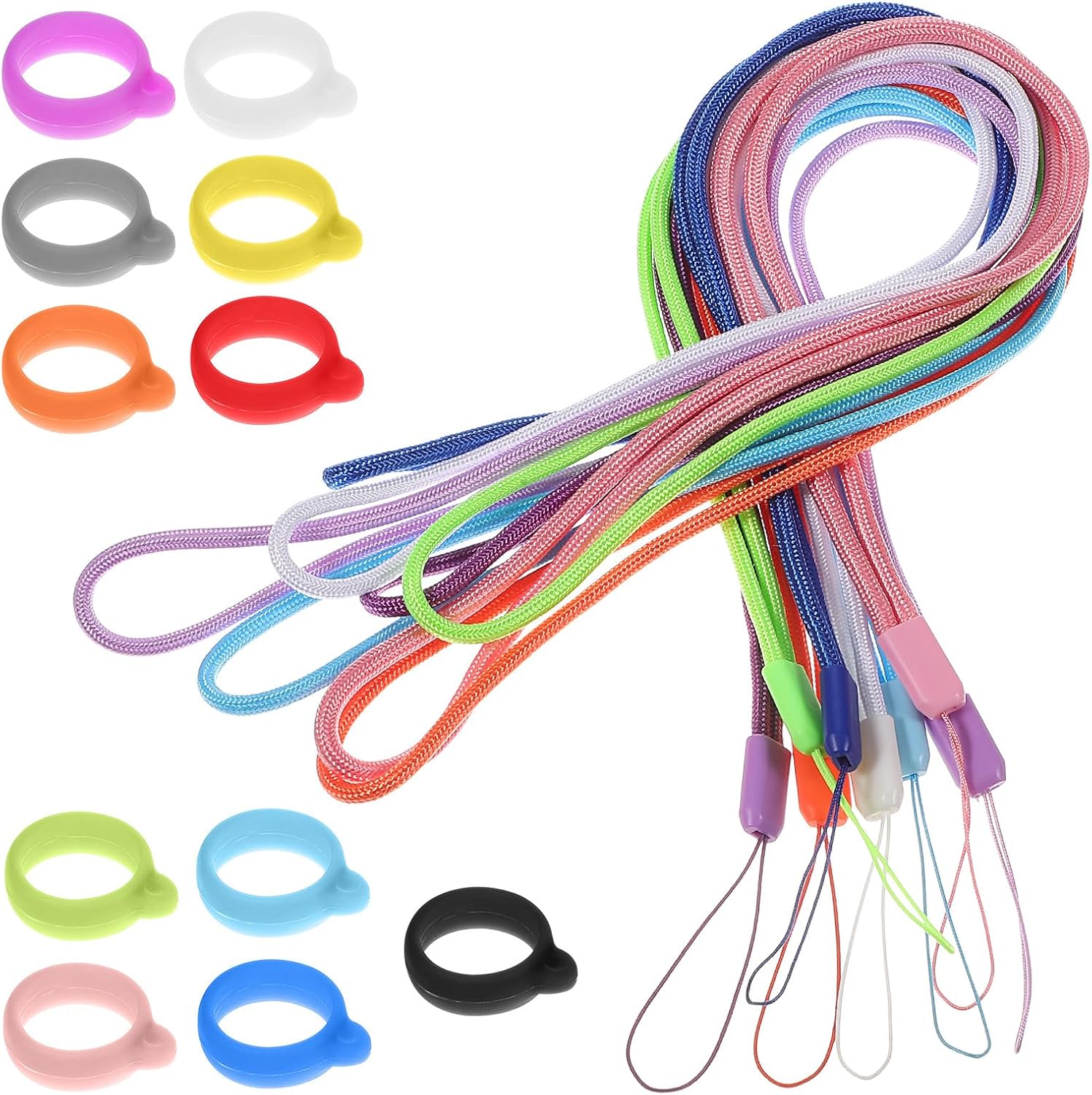 Anti-Lost Lanyard Set by [Brand Name] - 8 Pcs with 24 Pcs Silicone Rubber Rings for Pens | Ideal for School & Office