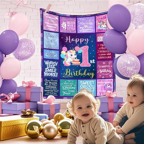 One Year Old Girl Birthday Gifts - Ultra Soft Blanket for 1st Birthday Girl Gifts,Present for One Year Old Baby Girl Celebration Fleece Throw Blanket 50"x40"