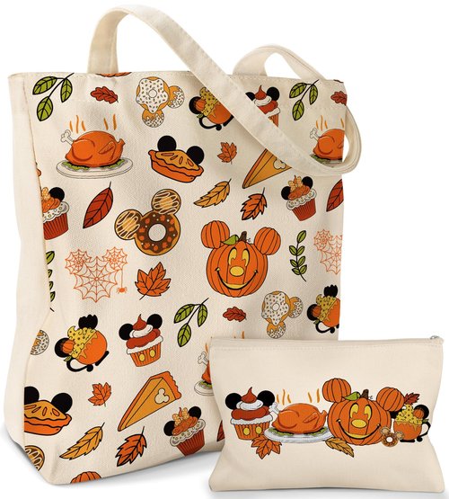 Miss Adola 2 Pack Canvas Tote Bag - Reusable Canvas Totes with Makeup Zipper Pouch Women Ladies Aesthetic Cute Food Pumpkin Shoulder Bag for Shopping, Work, Gym, Travel