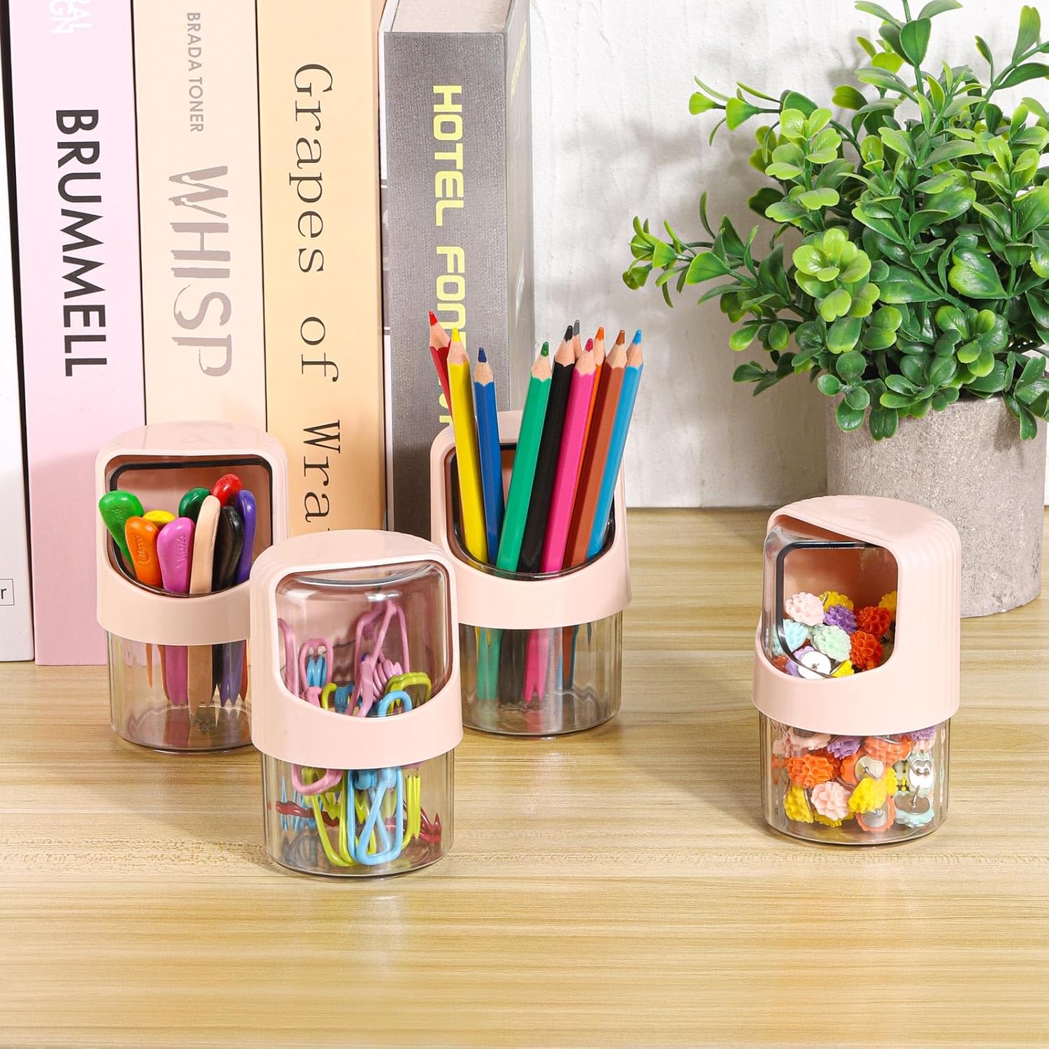 Tbestmax Rotating Qtip Holder Dispenser - 4 Pack Vanity Organizer for Cotton Swabs & Makeup | Pink