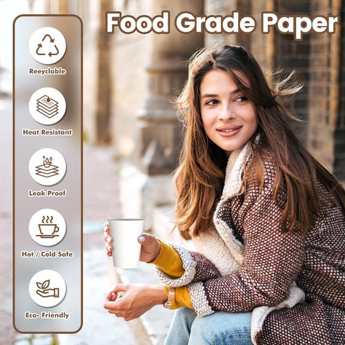 MOUMOULIFE Paper Cups 8 oz 500 Count Bulk - Disposable Coffee Cups 8 oz Hot Cups, Leak Proof & Food Safe (For Office, Travel)