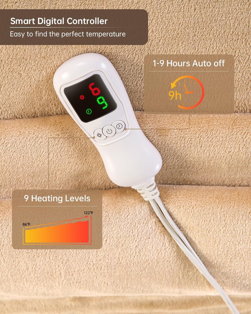 SOHTOPHO Electric Heated Mattress Pad Queen Size Bed Warmer with Dual Control, Blanket, Sheets, Bed Topper, Deep Pocket, 8 Heat Settings, 1/2/10 Hour Auto Off, Heated Blanket(White Oval, 60”x 80”)