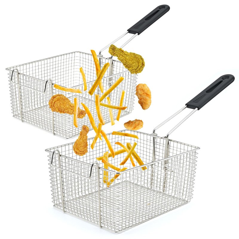 Delizon Electric Fryer Basket for Frying Serving Food, with Rubber Handle Grip, 7.2" x 8.3" x 4.3" Heavy Duty Construction Suitable for fry chicken, fish, french fries, (2 Pcs)