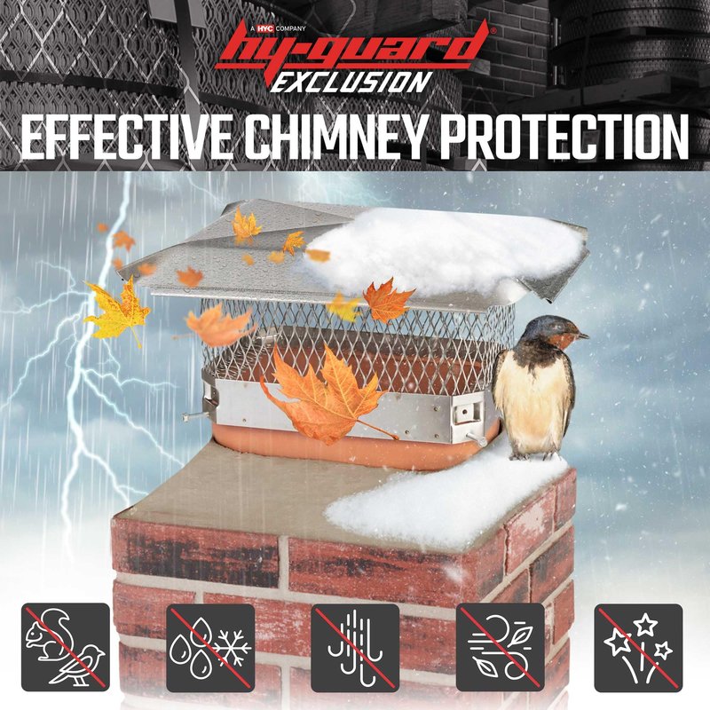 HY-Guard HG913 Single Flue Bolt On Galvanized Steel Chimney Cover, Mesh Size 3/4", Fits Outside Existing Clay Flue Tile, 9"x 13", Black