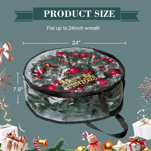 Clear PVC Christmas Wreath Storage Container by [Brand Name] - Waterproof & Dustproof for 24-Inch Wreaths | 2-Pack