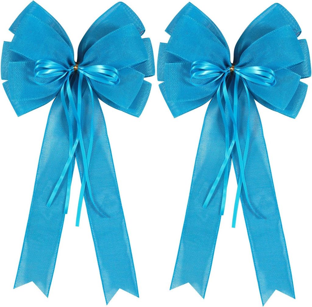 Skiennix Large Blue Easter Wreath Bow - Decorative Spring Tree Topper with Glitter String | 2 Pcs Set