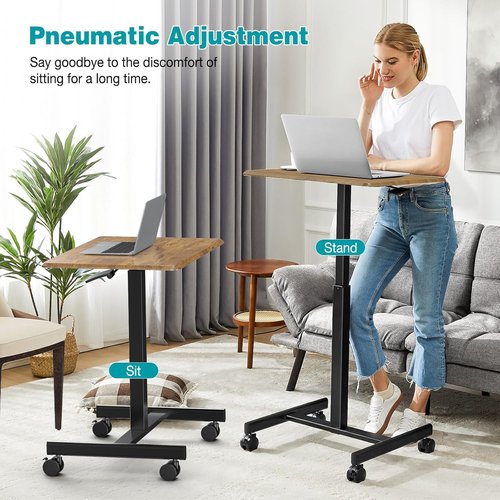 DUMOS Portable Small Standing Desk - Adjustable Height Laptop Workstation with Lockable Wheels | 19 Inch Brown