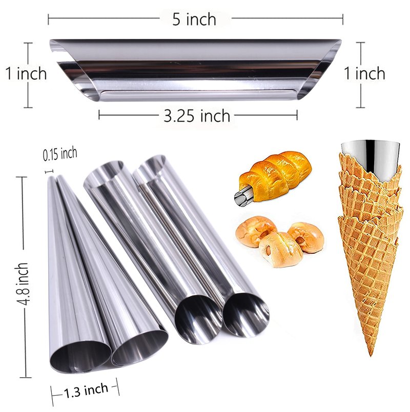Stainless Steel Cream Horn Molds - 21 Pcs, Cannoli Form Tubes, Croissant Baking Molds with Cleaning Brush