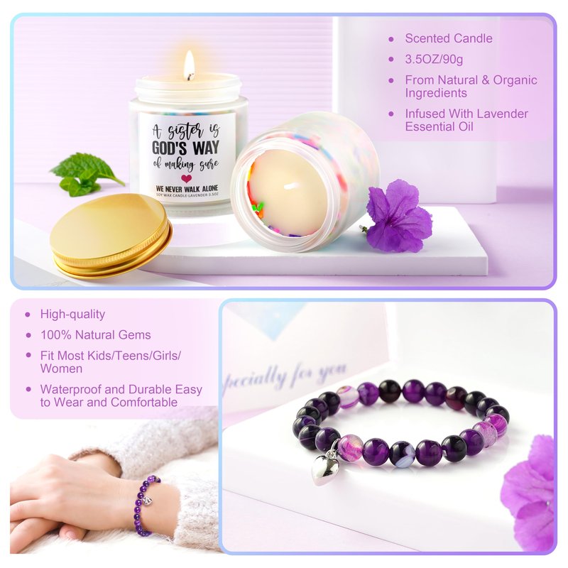 Sisters Birthday Gifts for Women Teen Girl, Best Friend Birthday Gifts Unique Friendship Gifts for Bestie BFF Friends Female Soul Sister Birthday Christmas Gift (Sisters Gifts-Purple)