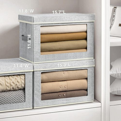 Homsorout Stackable Storage Bins - Large Fabric Closet Organizer Baskets with Lids | 5 Pack, Blended