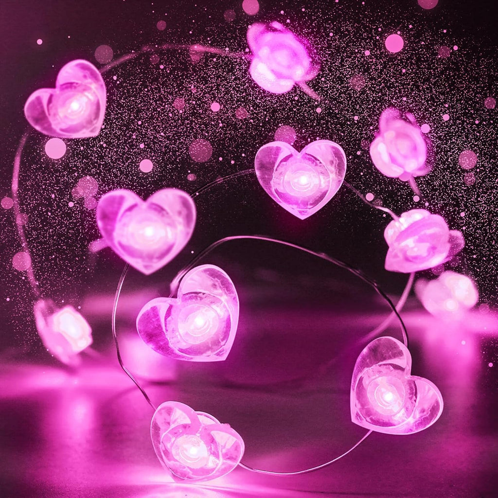 Skiennix 10FT Pink Heart Fairy Lights - Battery Operated LED String Lights with Timer | Waterproof for Indoor/Outdoor Decor