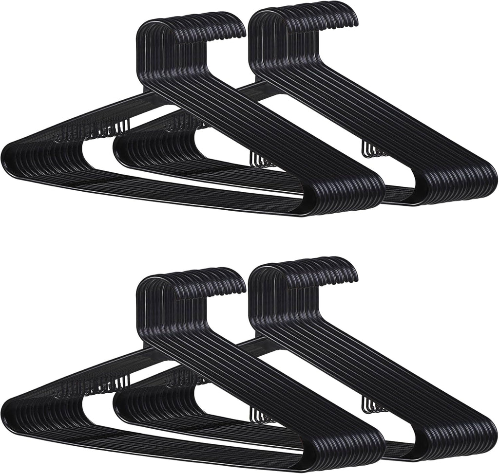 SUPER DEAL Plastic Hangers - 100 Pack Heavy-Duty Clothes Hangers with Double Hooks | Space-Saving Black