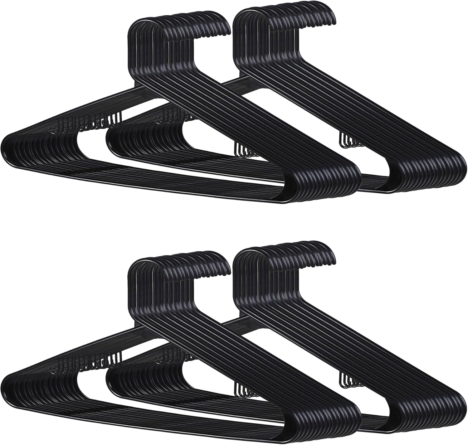 SUPER DEAL Plastic Hangers - 100 Pack Heavy-Duty Clothes Hangers with Double Hooks | Space-Saving Black