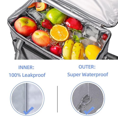 iknoe Large Cooler Bag Collapsible, 24L Insulated Bags, Leakproof Lunch Cooler Tote with Multi-Pockets for Adult Insulated Thermal Bag for Beach, Picnic, Office Work, Grey 36-Can
