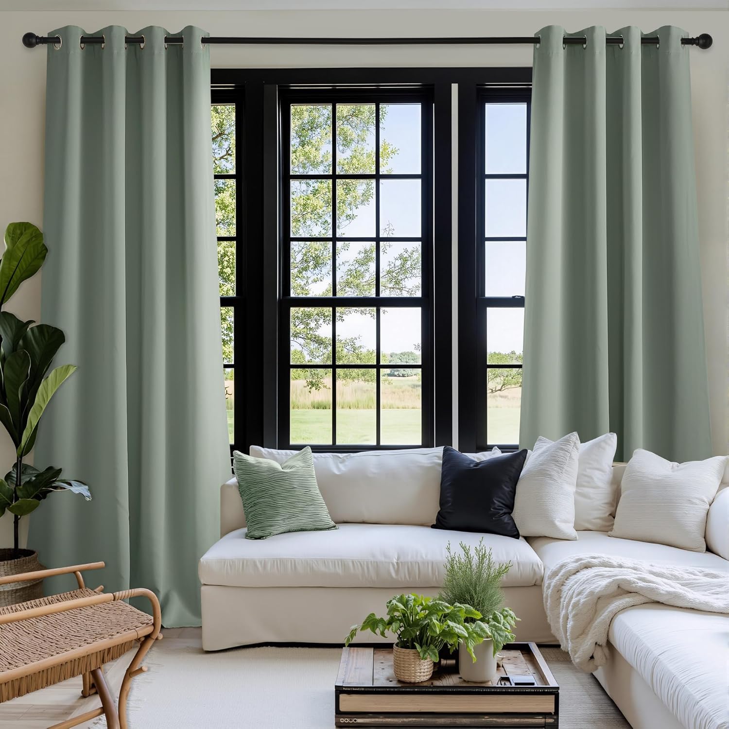 NICETOWN Room Darkening Curtains - Elegant Sage Green Drapery Panels, 52"W x 102"L