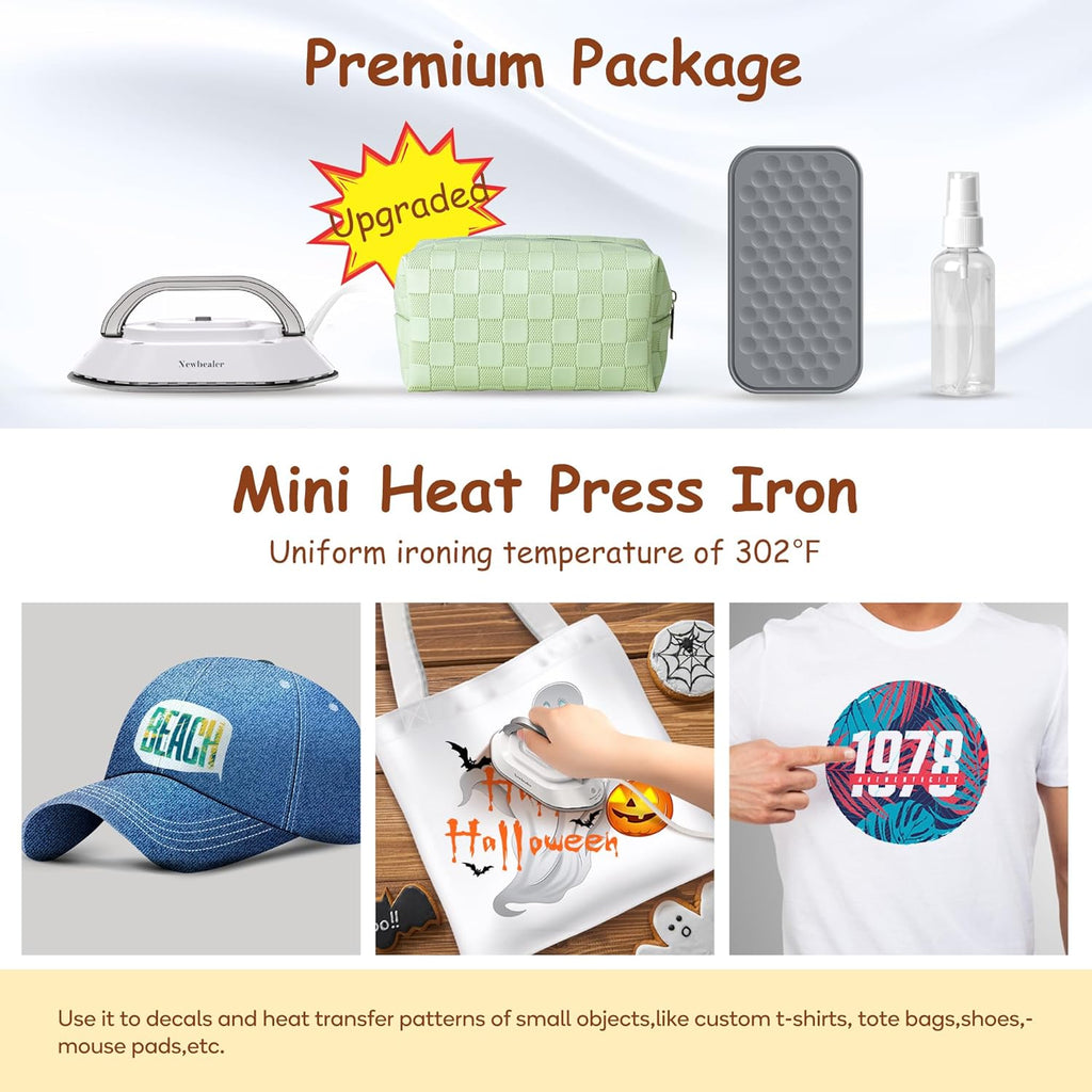 Newbealer Travel Iron - Mini Dry Iron with Global Voltage, Non-Stick Ceramic Soleplate, 300W, Silver