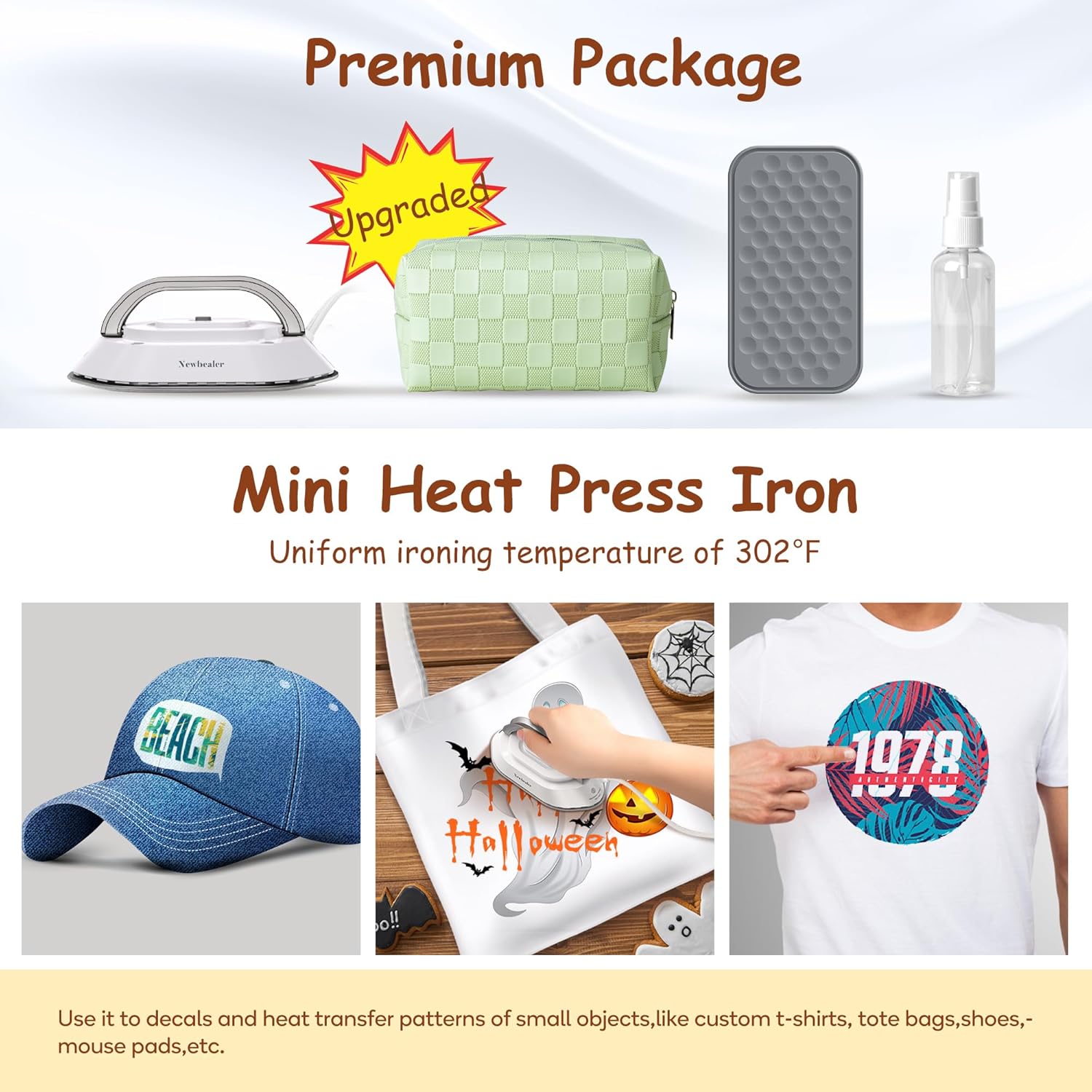 Newbealer Travel Iron - Mini Dry Iron with Global Voltage, Non-Stick Ceramic Soleplate, 300W, Silver