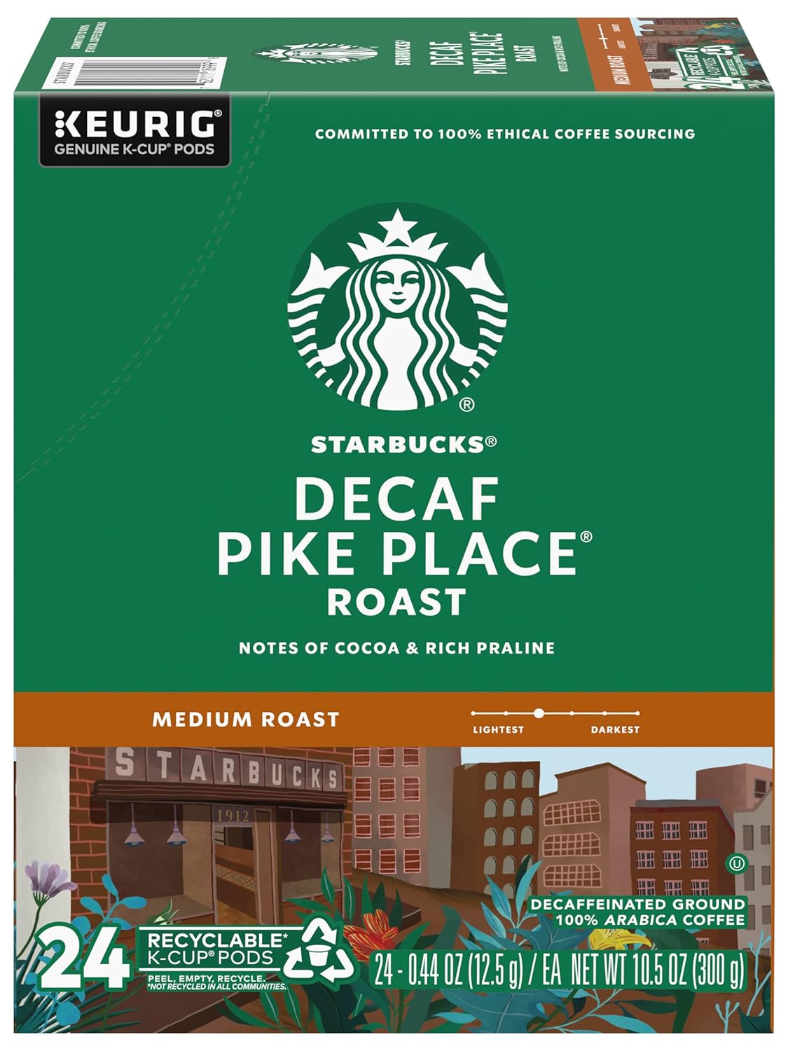 Starbucks Decaf Pike Place Roast K-Cups - Rich Flavor, 72 Count (3 Boxes of 24 K-Cups)