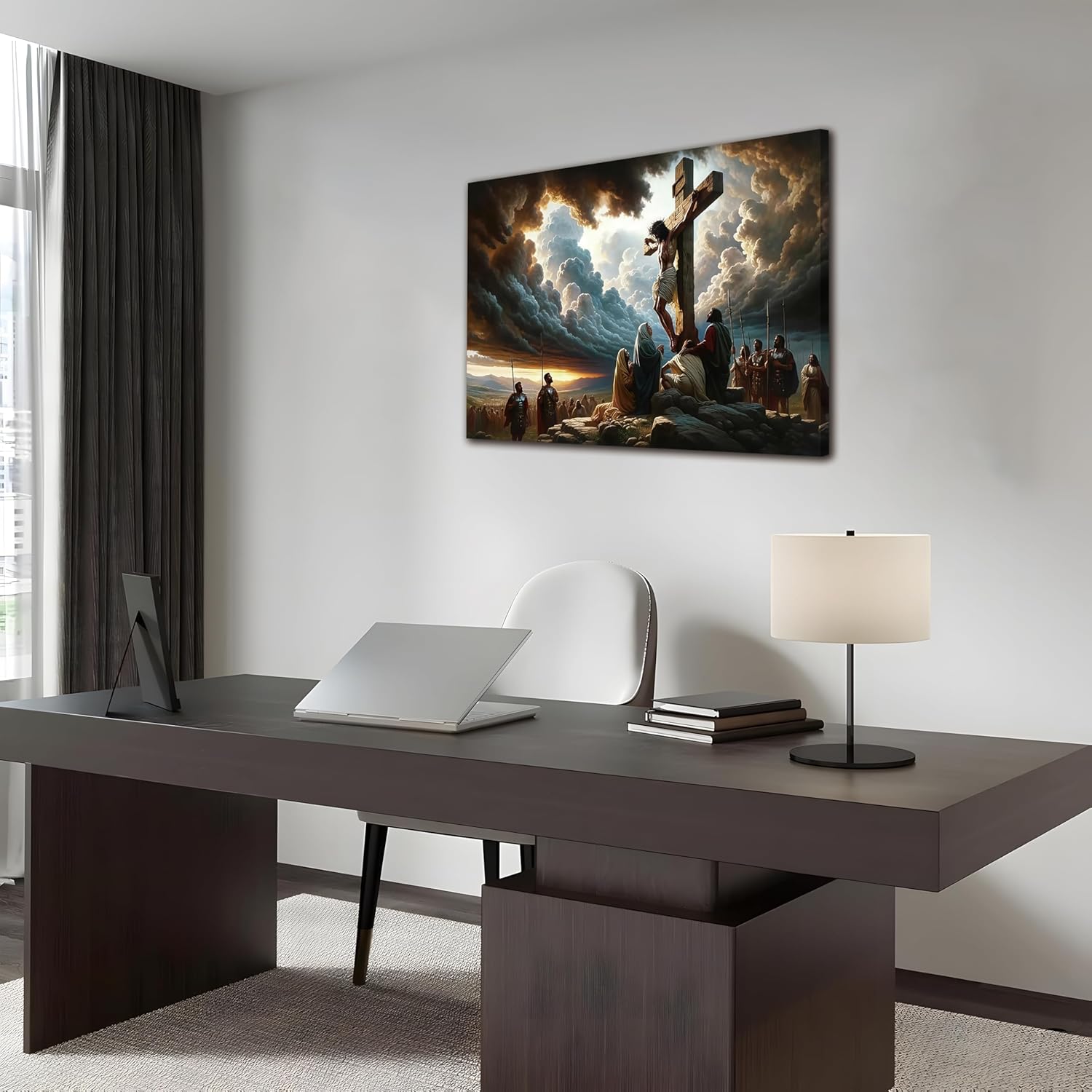 Yaneiro Framed Jesus Canvas Wall Art - Good Friday Christian Decor | 12x16 Inch Cross Print for Home & Church