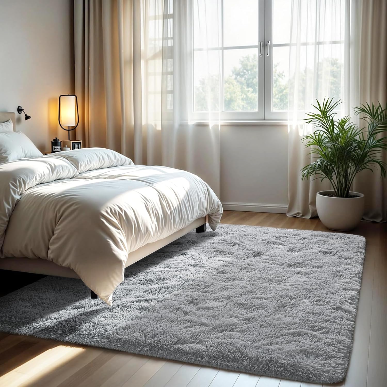 Zentavio Area Rugs - Soft Fluffy Grey Shag Carpet for Living Room & Bedroom | 4x6 Plush Design