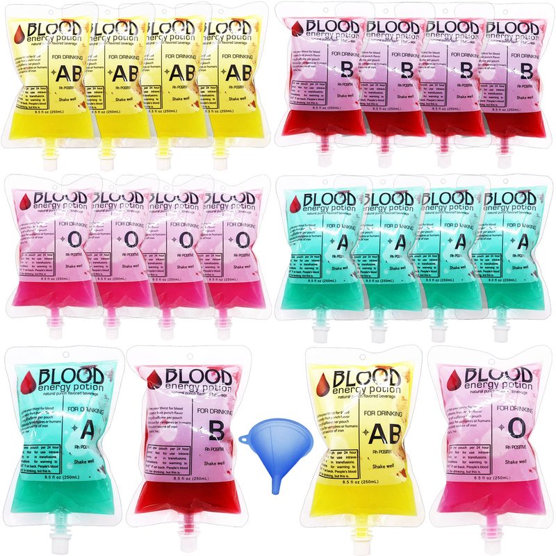 40 Pcs Halloween Blood Bags for Drinks,8.5oz Reusable Decoration Drink Container with Funnel,IV Bags for Vampire Zombie Costumes,Theme Party Props,Favors