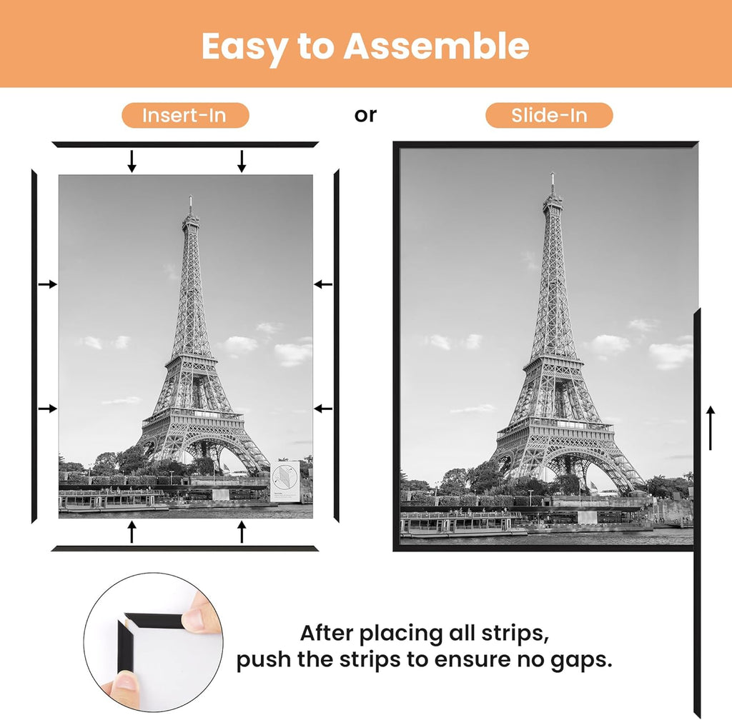 Upsimples 20x30 Picture Frame - Scratch-Proof Black Frames for Photo Gallery | 3 Pack, Horizontal/Vertical Mounting