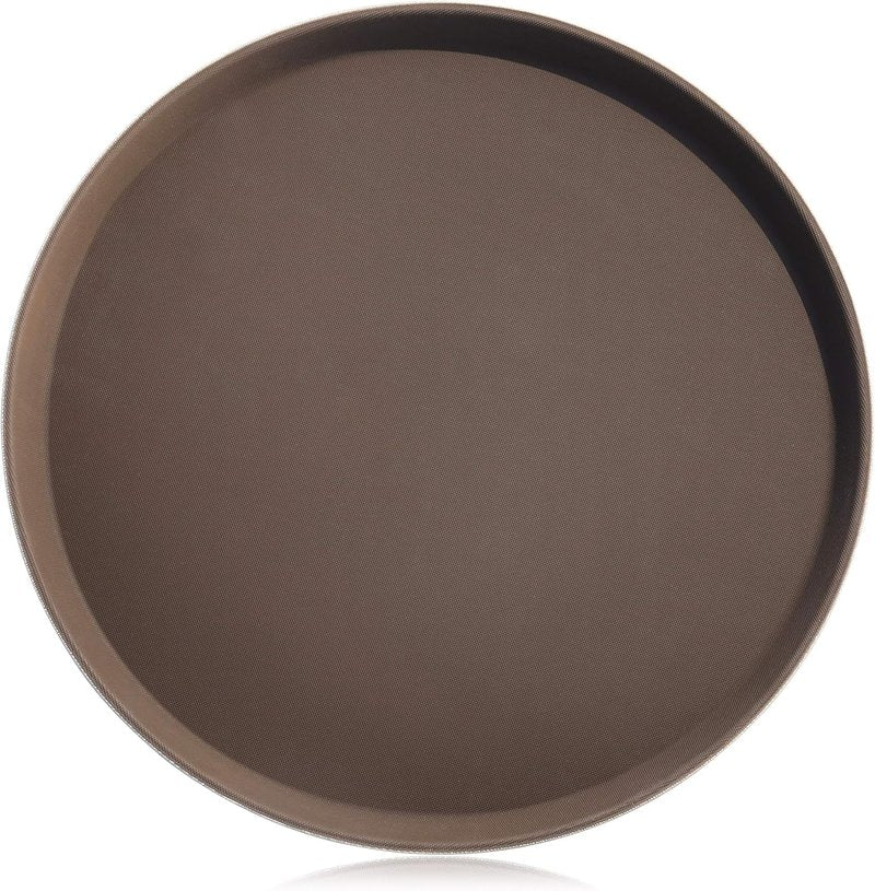 New Star Foodservice Non-Slip Tray, Plastic, Rubber Lined, Round (Brown, 16-Inch)
