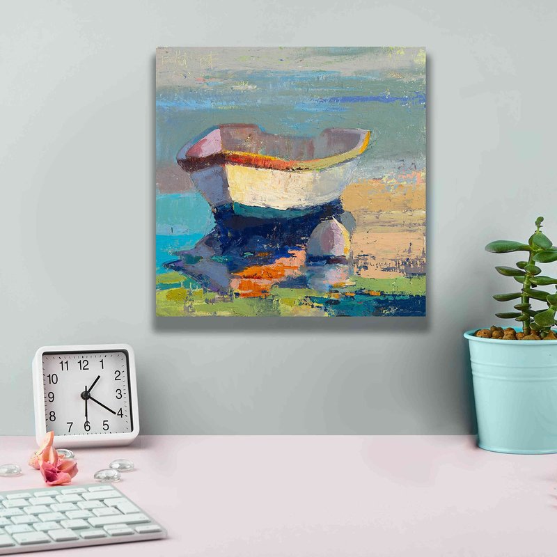 Epic Graffiti 'Bottle Green Boat' by Beth Forst, Giclee Canvas Wall Art, 12"x12"