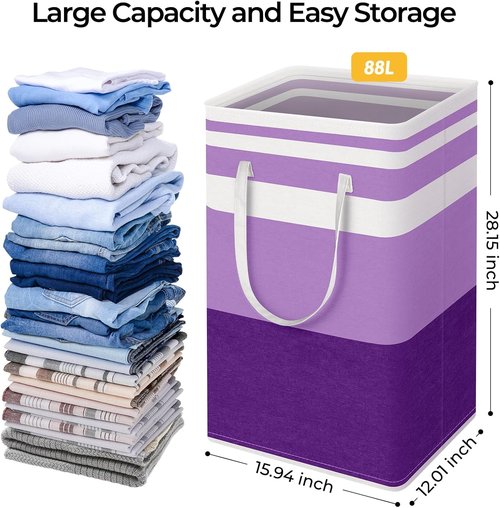 HomeHacks Large Waterproof Laundry Baskets - Collapsible Hampers with Reinforced Handles | 88L, Purple (2 Pack)