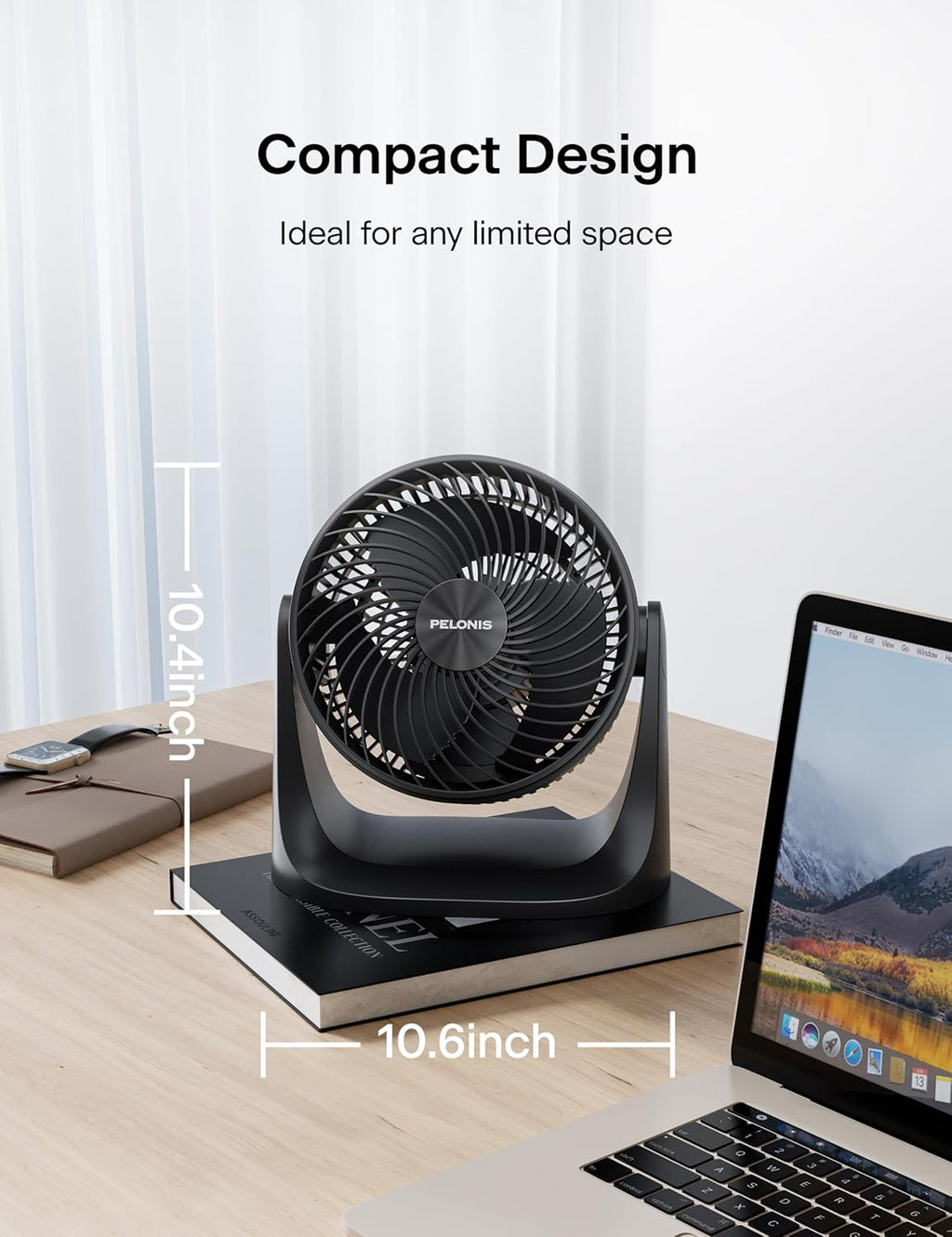 Pelonis 3-Speed Table Fan - 7-Inch Blade with 100° Adjustable Head Tilt | Compact Air Circulator for Bedroom, Dorm, and Office - Black