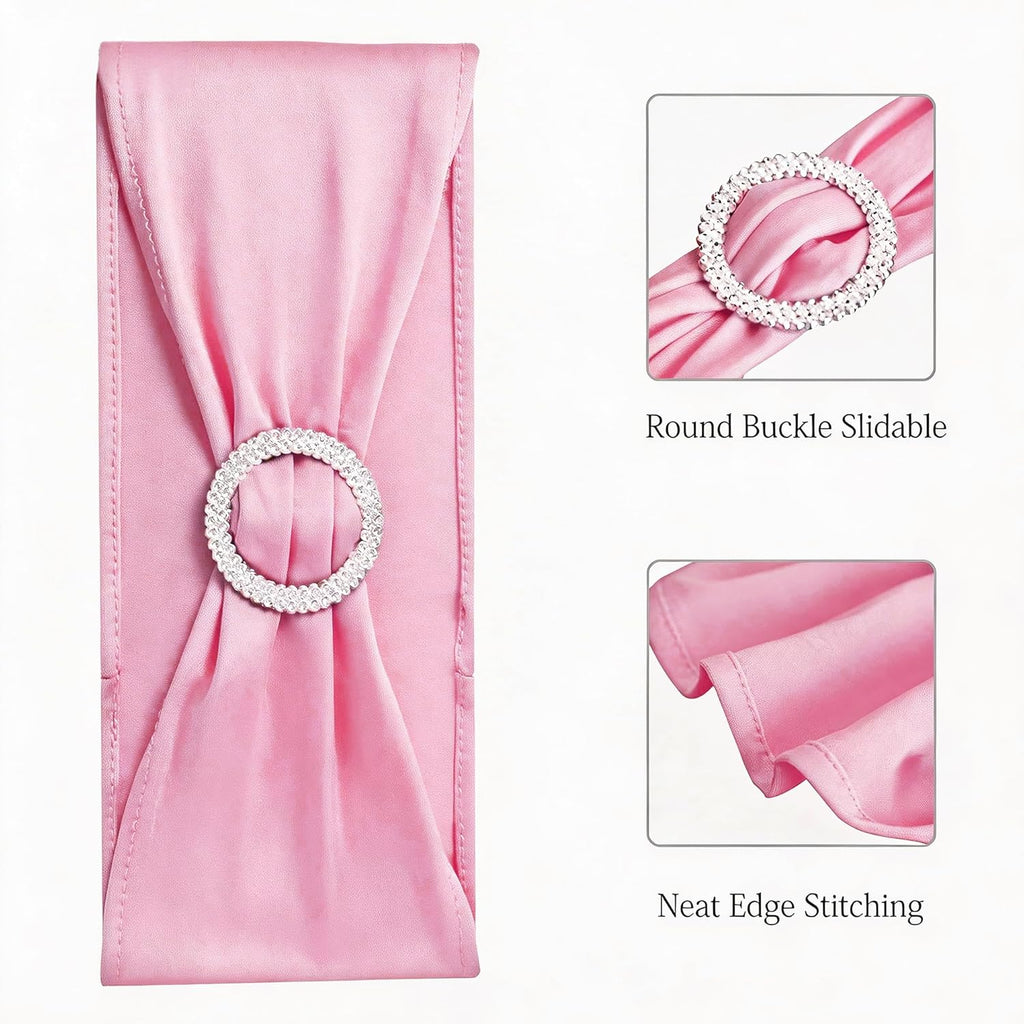Skiennix Spandex Pink Chair Sashes - Pack of 50 Elastic Bows for Weddings & Events