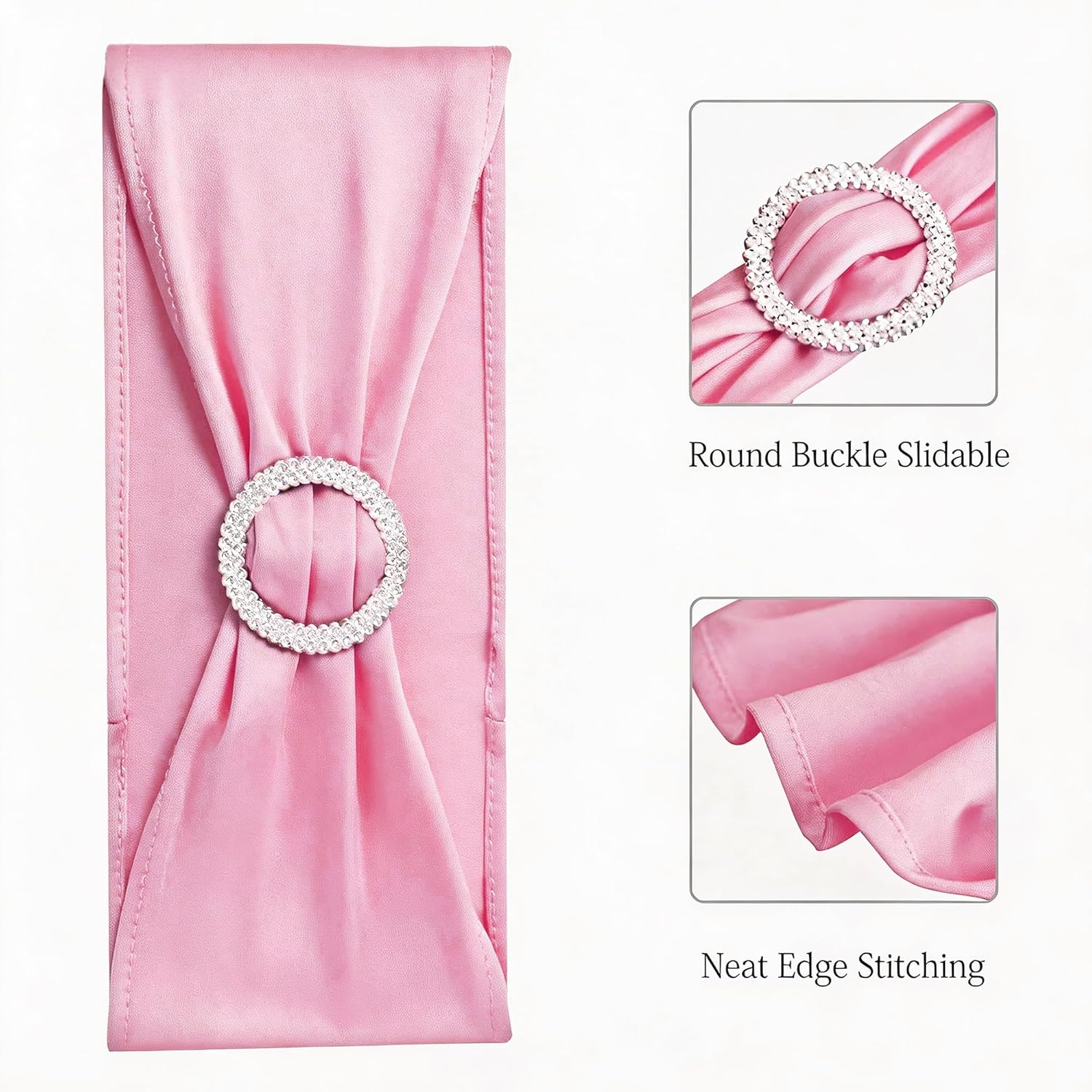 Skiennix Spandex Pink Chair Sashes - Pack of 50 Elastic Bows for Weddings & Events
