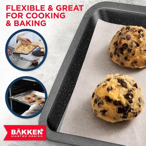 BAKKEN Nonstick Baking Pan - Commercial Grade Carbon Steel Cookie Sheet, 13.18" x 8.66", Oven Safe to 450°F, Gray Marble